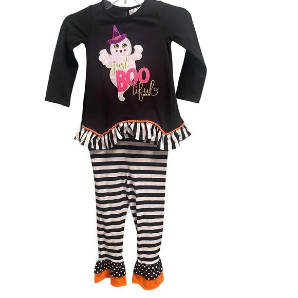 Emily Rose Halloween Size 5 Girls 2 Piece Set Two Ruffle Stripe Ghost - Picture 1 of 5